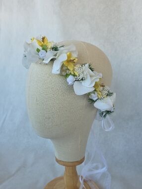 Hand Crafted White and Yellow Floral Hair Crown